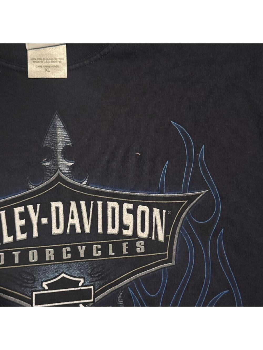 Vintage HTF Harley Davidson navy blue long sleeve blue flame shirt - Picture 4 of 5